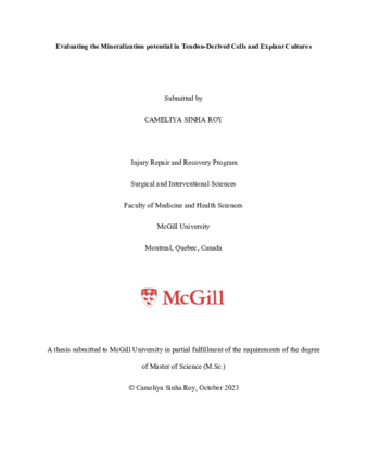 Evaluating the Mineralization potential in Tendon-Derived Cells and Explant Cultures thumbnail