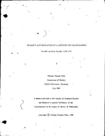 Peasant accumulation in a context of colonization : Rivière-du-Sud, Canada, 1720-1775 thumbnail