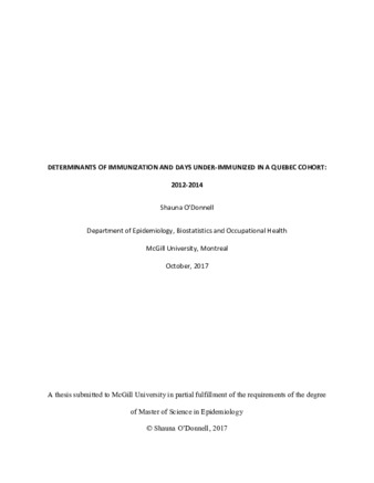 Determinants of immunization and days under-immunized in a Quebec cohort: 2012-2014 thumbnail