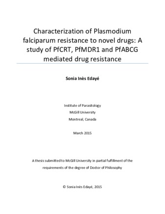 Characterization of «Plasmodium falciparum» resistance to novel drugs: a study of PfCRT, PfMDR1 and PfABCG mediated drug resistance thumbnail