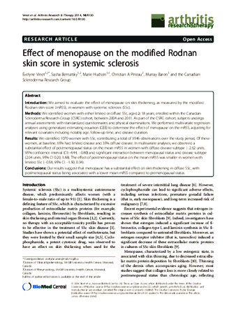 Effect of menopause on the modified Rodnan skin score in systemic sclerosis thumbnail