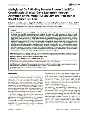 Methylated DNA Binding Domain Protein 2 (MBD2) Coordinately Silences Gene Expression through Activation of the MicroRNA hsa-mir-496 Promoter in Breast Cancer Cell Line thumbnail