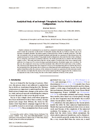 Analytical Study of an Isotropic Viscoplastic Sea Ice Model in Idealized Configurations thumbnail