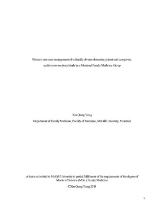 Primary care case management of culturally diverse dementia patients and caregivers, a pilot cross-sectional study in a Montreal Family Medicine Group thumbnail