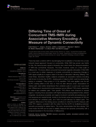 Differing Time of Onset of Concurrent TMS-fMRI during Associative Memory Encoding: A Measure of Dynamic Connectivity thumbnail