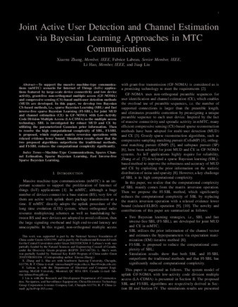 Joint Active User Detection and Channel Estimation via Bayesian Learning Approaches in MTC Communications thumbnail