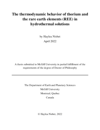 The thermodynamic behavior of thorium and the rare earth elements (REE) in hydrothermal solutions thumbnail