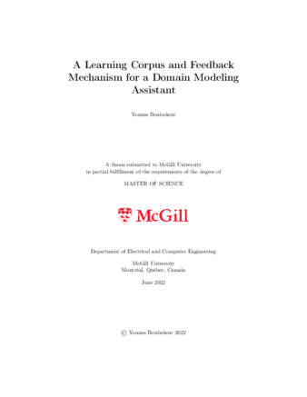 A learning corpus and feedback mechanism for a domain modeling assistant thumbnail