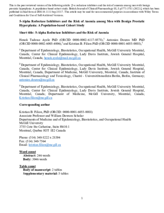 5-α reductase inhibitors and the risk of anaemia among men with benign prostatic hyperplasia: A population-based cohort study thumbnail