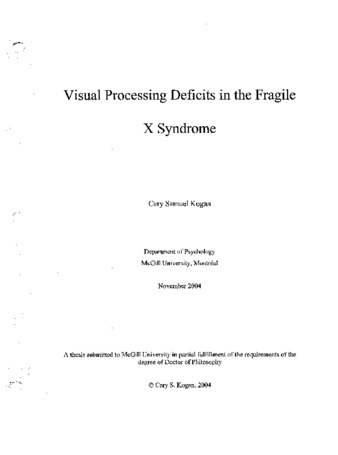 Visual processing deficits in the Fragile X Syndrome thumbnail