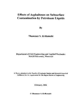 Thesis | Effects of asphaltenes on subsurface contamination by ...