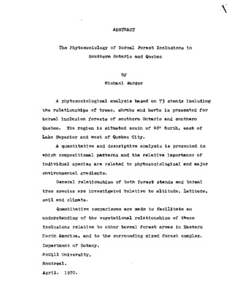 The phytosociology of the boreal forest inclusions in Southern Ontario and Quebec. thumbnail