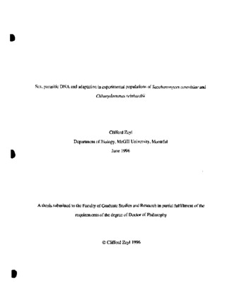 Sex, parasitic DNA and adaptation in experimental populations of Saccharomyces cerevisiae and Chlamydomonas reinhardtii thumbnail
