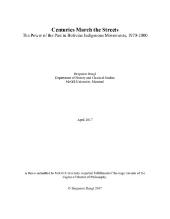 Centuries march the streets: the power of the past in Bolivian indigenous movements, 1970-2000 thumbnail