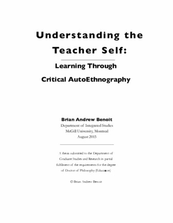 Understanding the teacher self: learning through critical autoethnography thumbnail