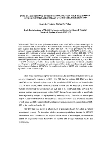 Insulin-like growth factor binding protein 3 (IGF-BP3) inhibits estrogen-stimulated breast cancer cell proliferation. thumbnail