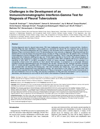 Challenges in the Development of an Immunochromatographic Interferon-Gamma Test for Diagnosis of Pleural Tuberculosis thumbnail