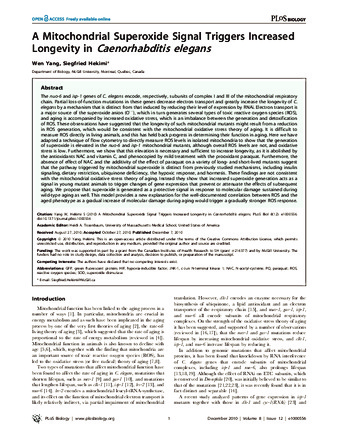 A Mitochondrial Superoxide Signal Triggers Increased Longevity in Caenorhabditis elegans thumbnail