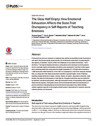 The Glass Half Empty: How Emotional Exhaustion Affects the State-Trait Discrepancy in Self-Reports of Teaching Emotions thumbnail