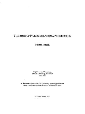 The role of Nck in melanoma progression / thumbnail