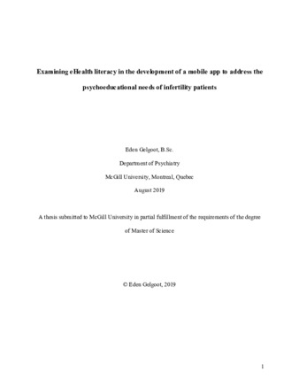 Examining eHealth literacy in the development of a mobile app to address the psychoeducational needs of infertility patients thumbnail