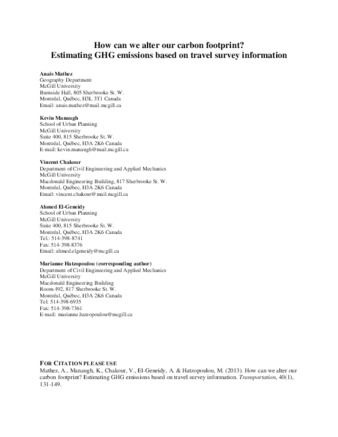 How can we alter our carbon footprint? Estimating GHG emissions based on travel survey information thumbnail