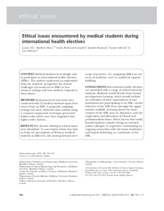 Ethical issues encountered by medical students during international health electives thumbnail