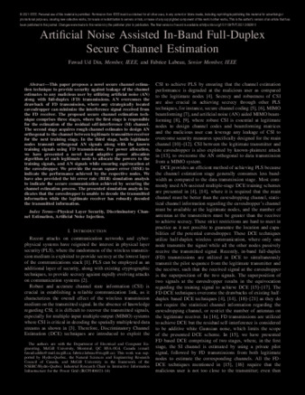 Artificial Noise Assisted In-Band Full-Duplex Secure Channel Estimation thumbnail