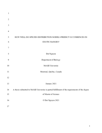 How well do species distribution models predict occurrences in exotic ranges? thumbnail