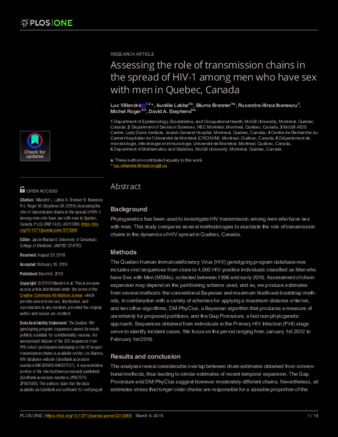 Assessing the role of transmission chains in the spread of HIV-1 among men who have sex with men in Quebec, Canada thumbnail