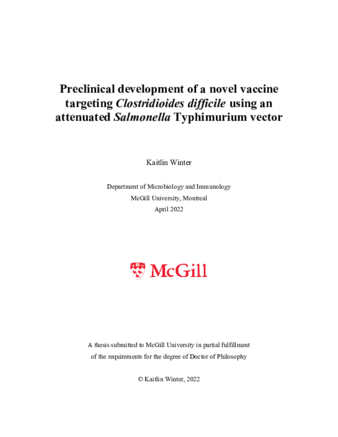 Preclinical development of a novel vaccine targeting Clostridioides difficile using an attenuated Salmonella Typhimurium vector thumbnail