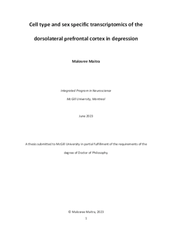 Cell type and sex specific transcriptomics of the dorsolateral prefrontal cortex in depression thumbnail