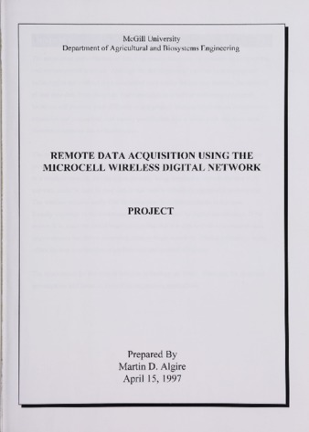 Remote Date Acquisition Using the Microcell Wireless Digital Network thumbnail