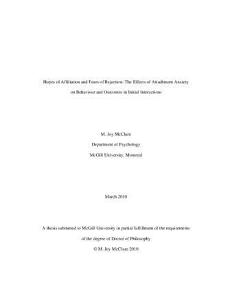 Hopes of affiliation and fears of rejection: The effects of attachment anxiety on behaviour and outcomes in initial interactions thumbnail