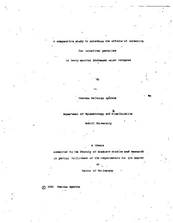 A comparative study to determine the effects of screening for intestinal parasites in newly-arrived Southeast Asian refugees / thumbnail