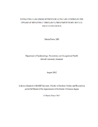 Estimating variations between health care centres in the uptake of Hepatitis C Virus (HCV) treatment in HIV-HCV co-infected patients thumbnail