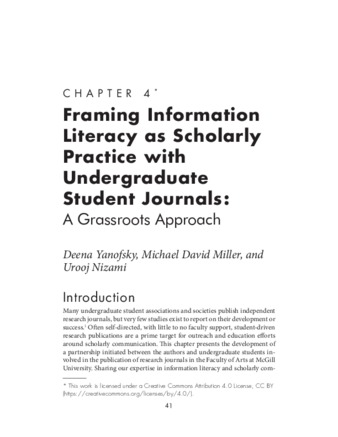 Framing Information Literacy as Scholarly Practice with Undergraduate Student Journals: A Grassroots Approach thumbnail