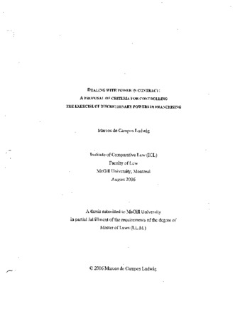 Dealing with power in contract : a proposal of criteria for controlling the exercise of discretionary powers in franchising thumbnail