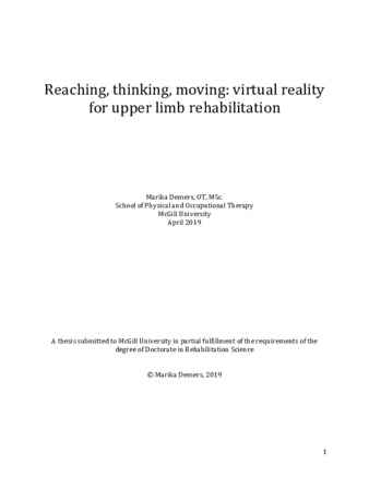 Reaching, thinking, moving: virtual reality for upper limb rehabilitation thumbnail