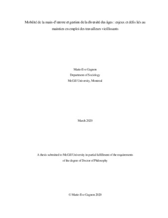 Mobilite de la main-d'oeuvre et gestion de la diversite des ages:  enjeux et defis lies au maintien en emploi des travailleurs vieillissants thumbnail