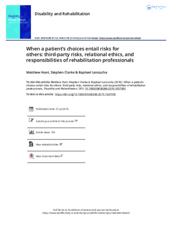 When a patient’s choices entail risks for others: third-party risks, relational ethics, and responsibilities of rehabilitation professionals thumbnail