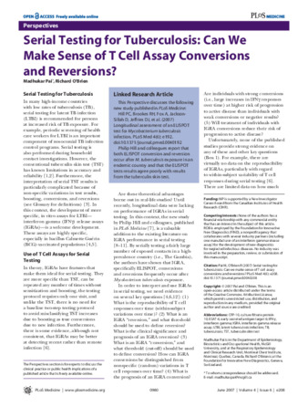 Serial Testing for Tuberculosis: Can We Make Sense of T Cell Assay Conversions and Reversions? thumbnail