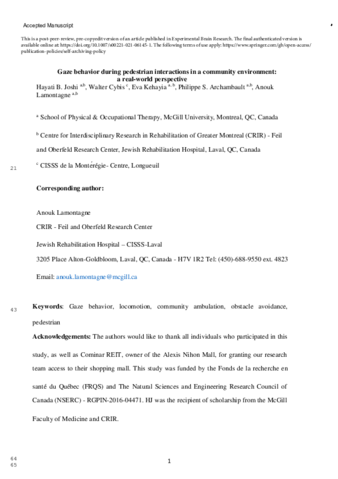 Gaze behavior during pedestrian interactions in a community environment: a real-world perspective thumbnail