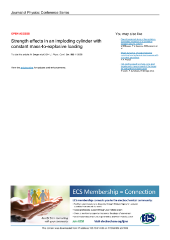 Strength effects in an imploding cylinder with constant mass-to-explosive loading thumbnail