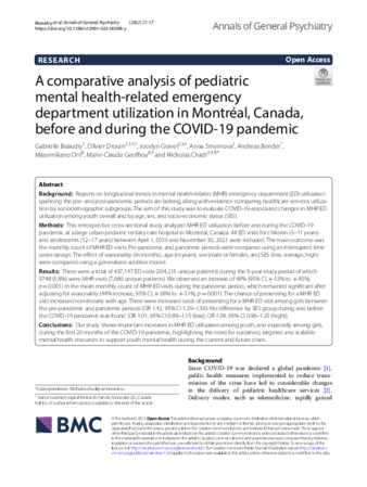 A comparative analysis of pediatric mental health-related emergency department utilization in Montréal, Canada, before and during the COVID-19 pandemic thumbnail