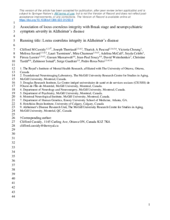 Association of locus coeruleus integrity with Braak stage and neuropsychiatric symptom severity in Alzheimer’s disease thumbnail