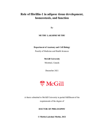 Role of fibrillin-1 in adipose tissue development, homeostasis, and function thumbnail