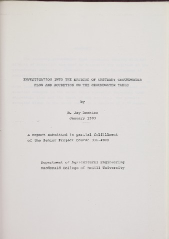 Investigation into the Effects of Unsteady groundwater Flow and Accretion on the Groundwater Table thumbnail