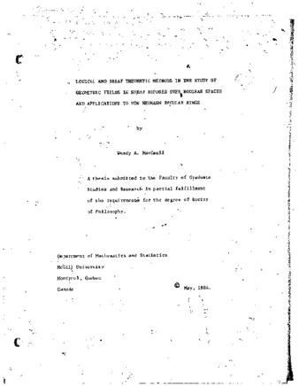 Logical and sheaf theoretic methods in the study of geometric fields in sheaf toposes over Boolean spaces and applications to Von Neumann regular rings thumbnail