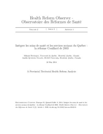 Intégrer les soins de santé et les services sociaux du Québec : la réforme Couillard de 2003 thumbnail